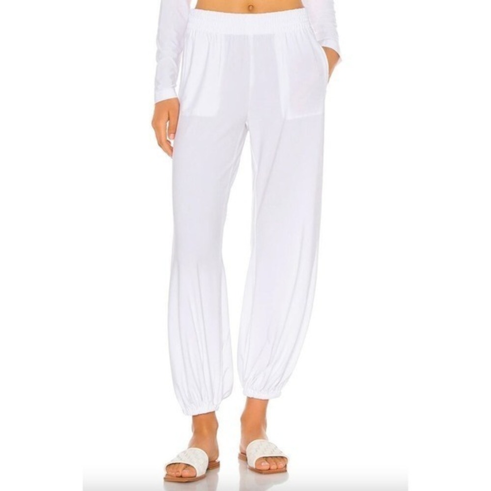 Norma Kamali White Waffle Knit‎ Boyfriend Puff Jog Pant - Picture 2 of 8